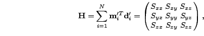 $ S_{xx} = \sum_{i=1}^{N} \m'_{ix} d'_{ix}, \S_{xy} =
\sum_{i=1}^{N} \m'_{ix} d'_{iy}, \\ ldots \, $